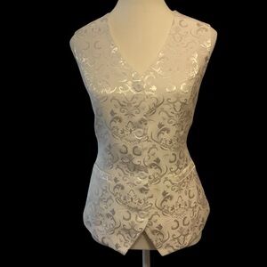 GRACE KARIN WHITE BUTTON-UP/ V-NECK BROCADE DESIGN VEST/ Size L